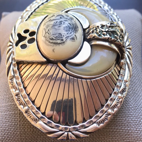 COPY - Sterling Navajo Signed E. Piaso OOAK Tiger Buckle - Picture 2 of 8